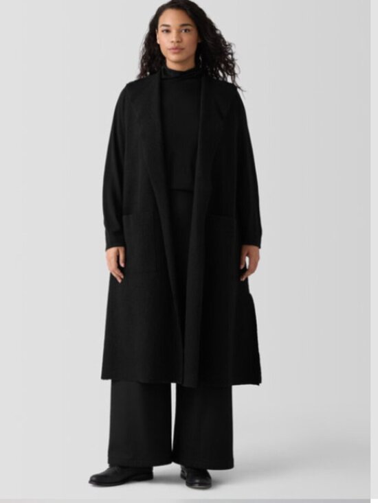 Eileen Fisher Dresses & Skirts - Eileen Fisher Lightweight Boiled 100% Wool Shawl Collar Vest Size L Laggenlook